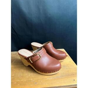 VERONICA BEARD HENDRIX BUCKLE 2.5"HEEL BROWN CLOG US 5.5 M EUR 36 HAZELWOOD